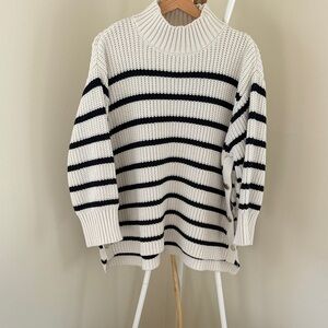 Cozy Striped Turtleneck Sweater - Cream & Black